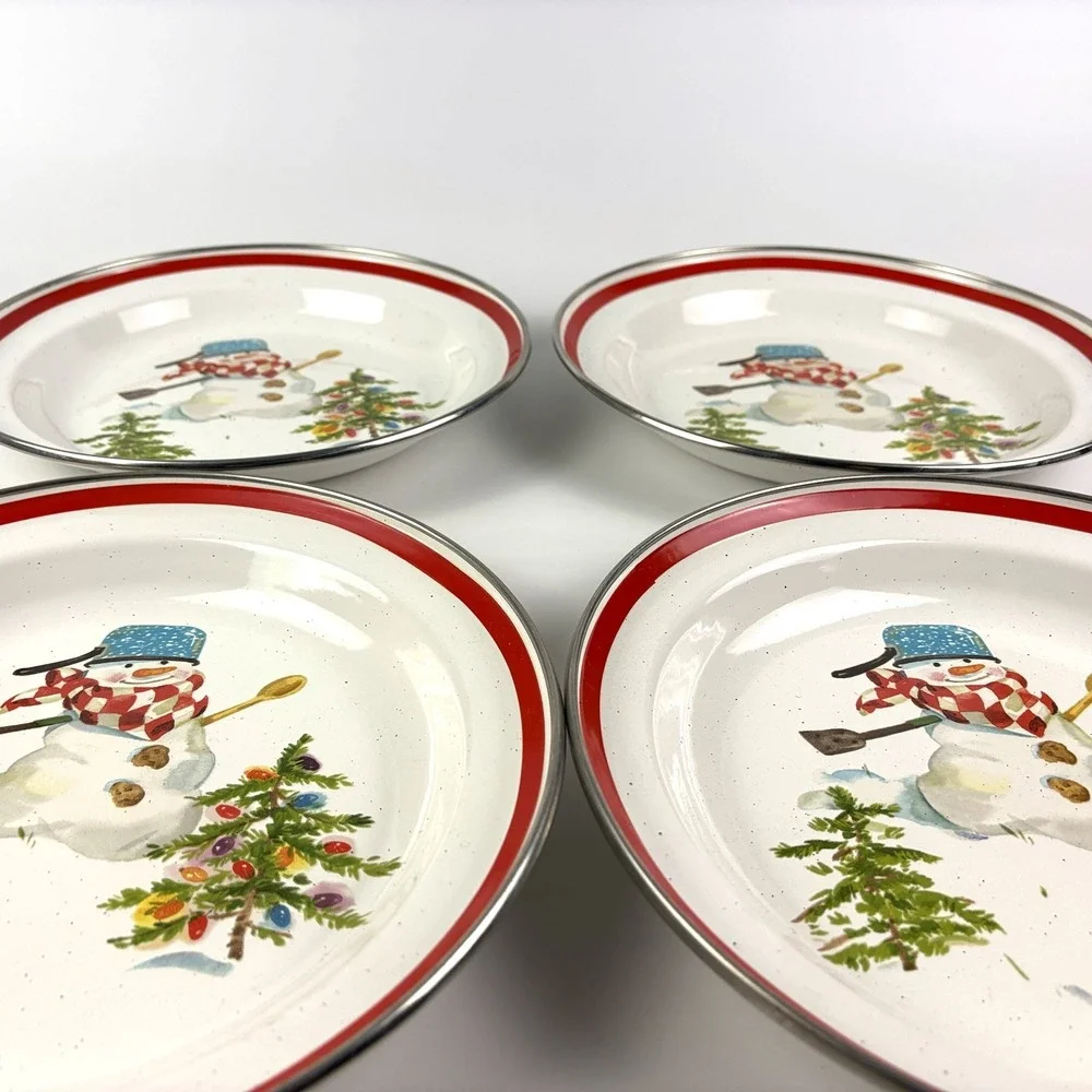 VTG Set of 4 Hallmark Mitford Percy Snowman Pie Cookie Salad Plate Bowl‎ 10.5